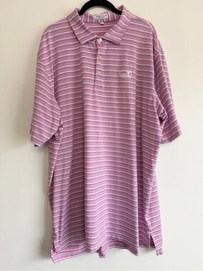 Peter Millar Pink White Teal Striped Golf Polo Shirt w Logo Size XXL
